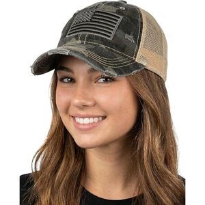 Womens Black Camo American Flag Adjustable Fit Classic Comfortable Baseball Cap